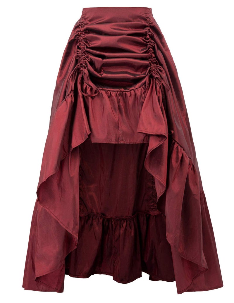 Scarlet Darkness Renaissance Maxi Skirts for Women Steampunk Victorian Skirts Hig-Low Pirate Costume Wine S - Image 1